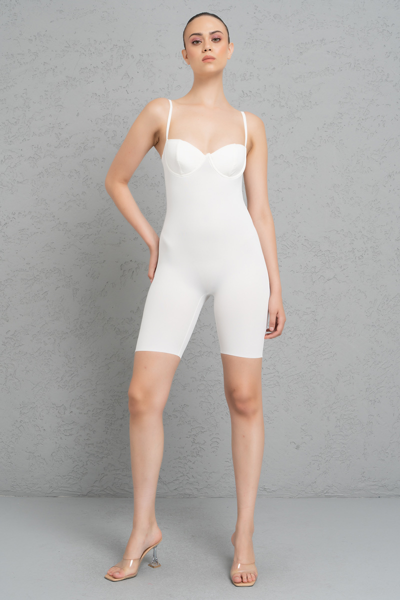 Wholesale Offwhite Padded Cami Biker Catsuit