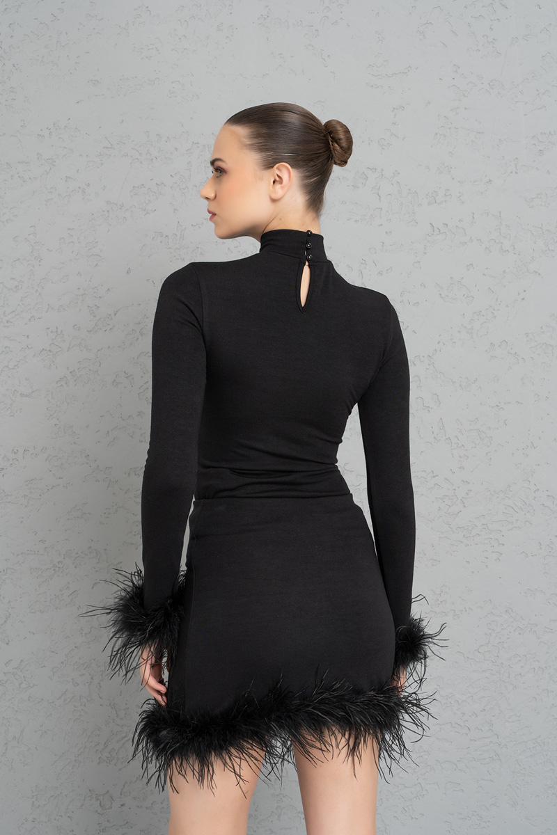 Black Mini Skirt with Feather Hem