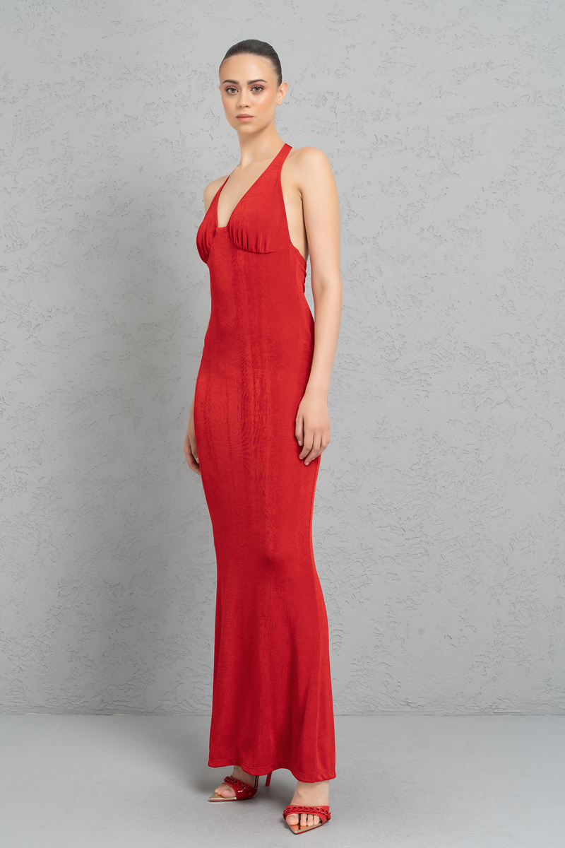 Wholesale Red Plunging Maxi Dress
