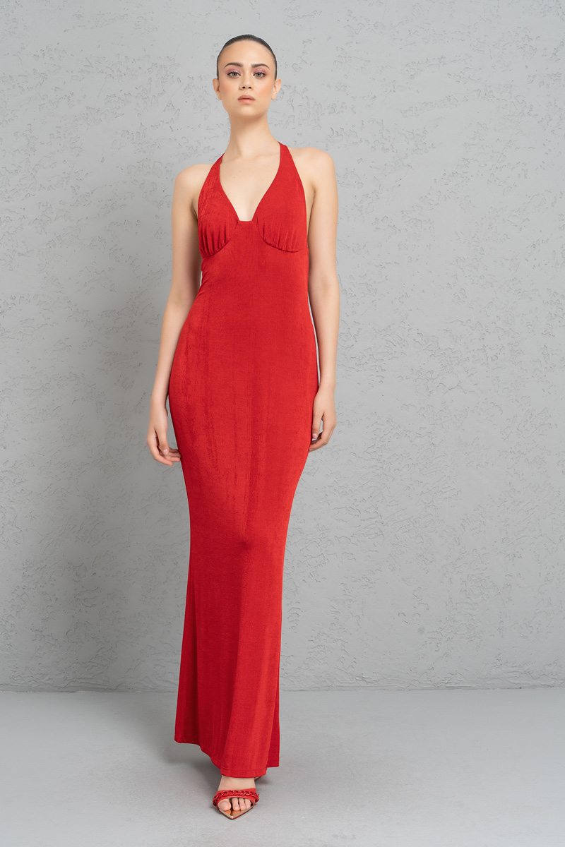 Red Plunging Maxi Dress