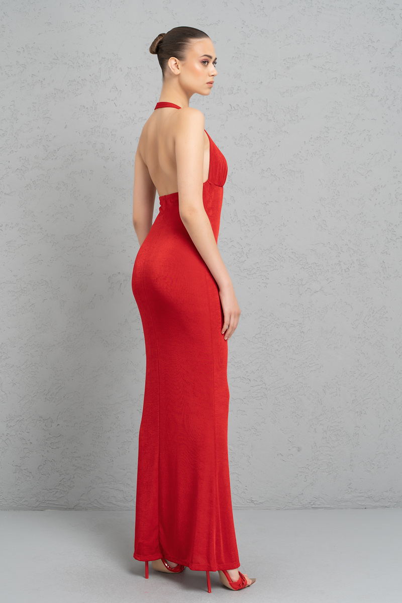 оптовая красный Plunging Maxi Dress