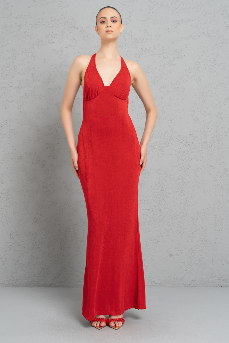 Red Plunging Maxi Dress