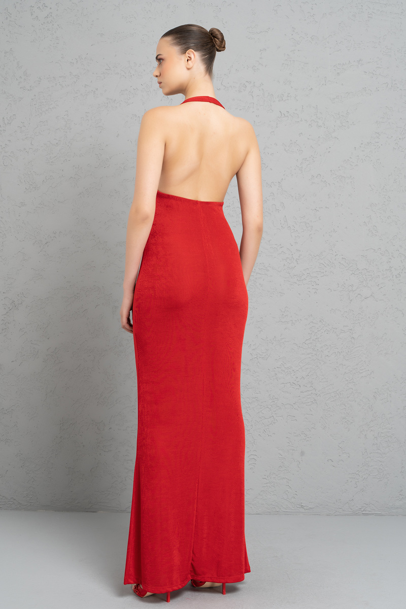 Wholesale Red Plunging Maxi Dress