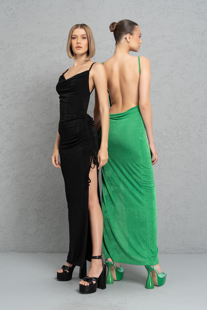 Wholesale Neon Green Backless Cowl Neck Dress