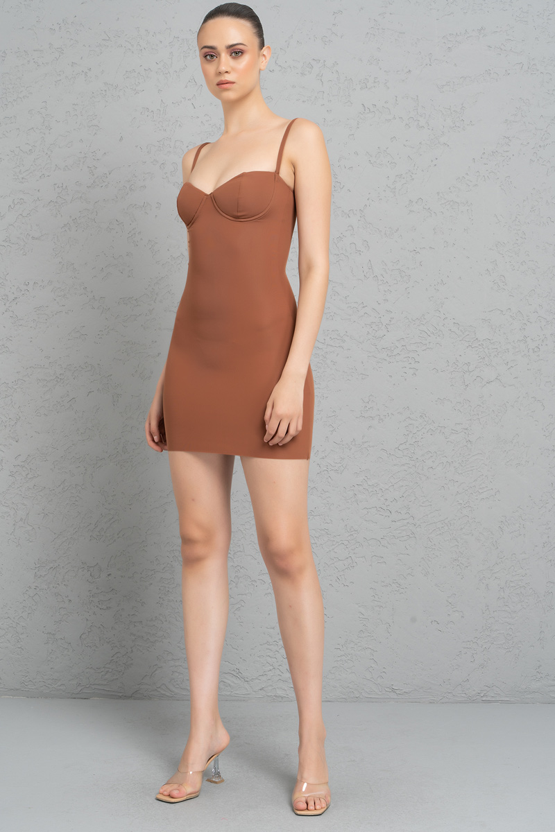 Tobacco Bodycon Mini Dress with Padded Cups