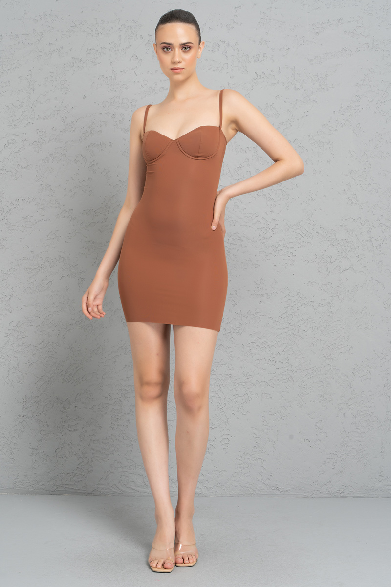 Wholesale Tobacco Bodycon Mini Dress with Padded Cups