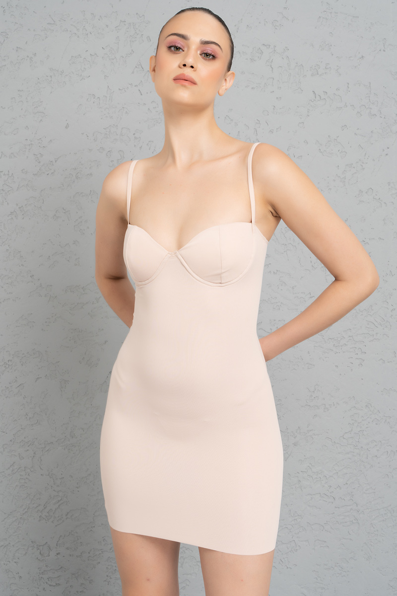 Wholesale Nude Bodycon Mini Dress with Padded Cups