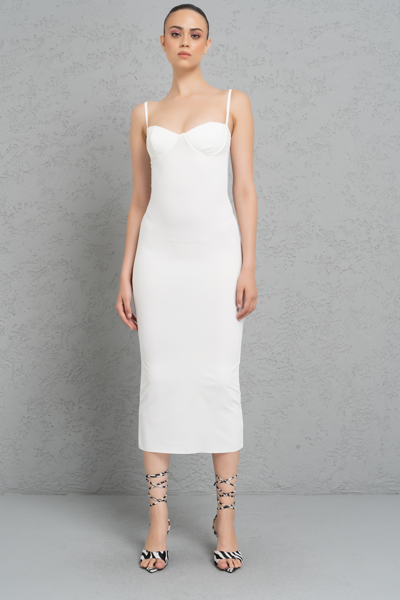 Wholesale Offwhite Bodycon Midi Dress with Padded Cups