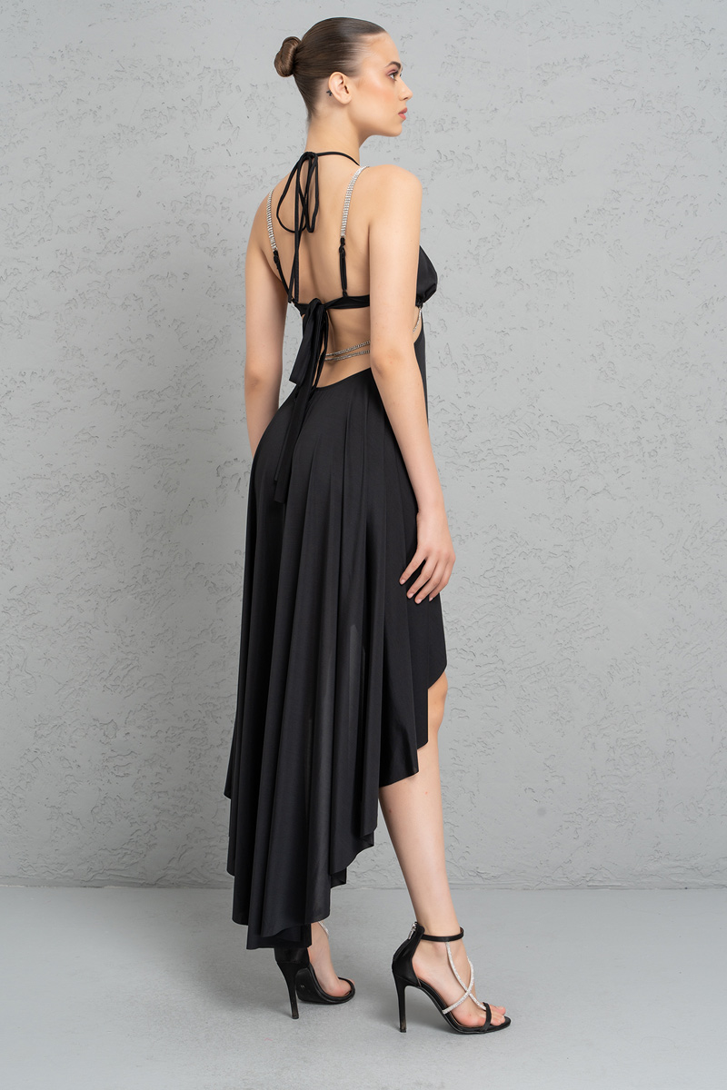 Black Cut Out Waist High-Low Dress