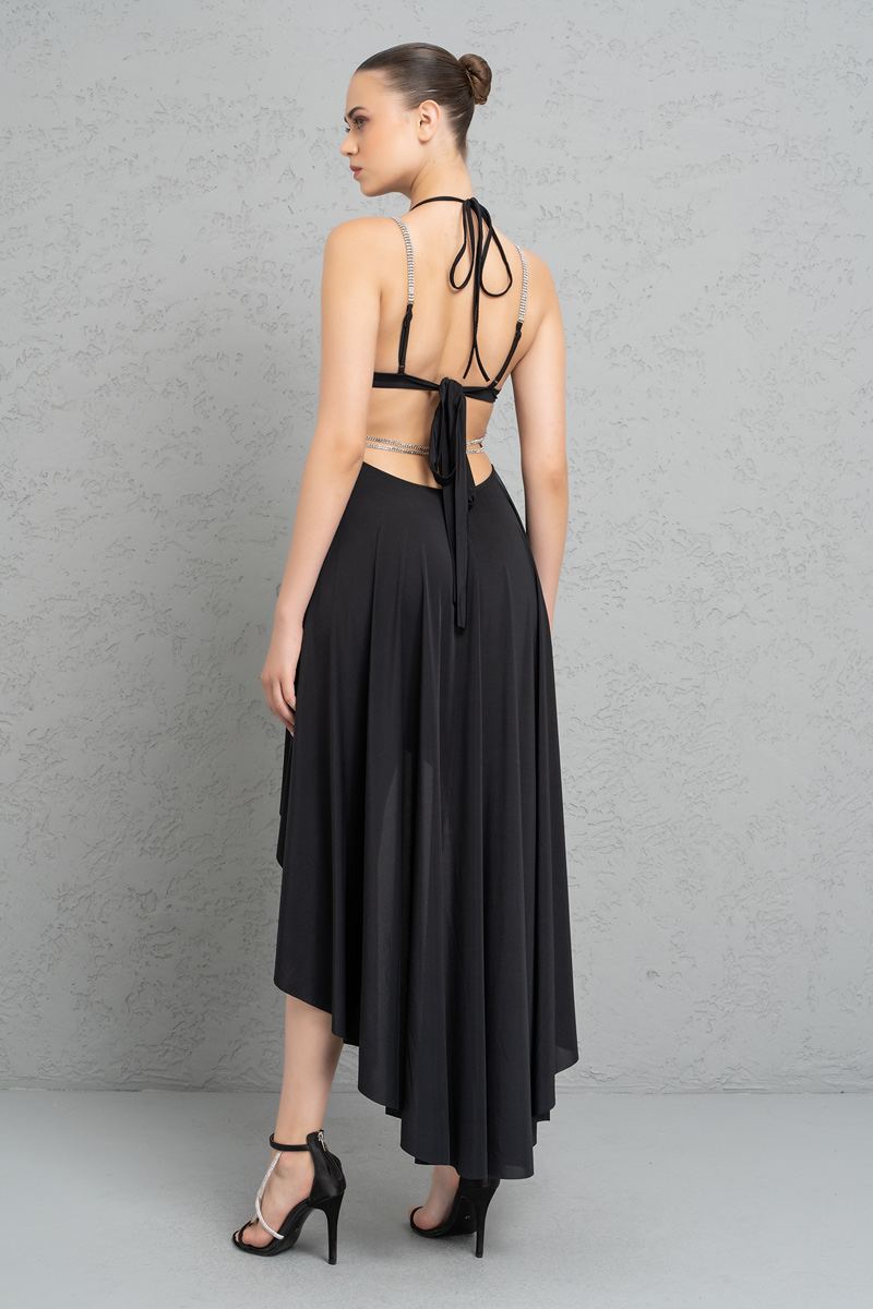 Black Cut Out Waist High-Low Dress