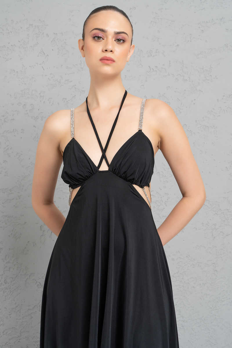 Black Cut Out Waist High-Low Dress