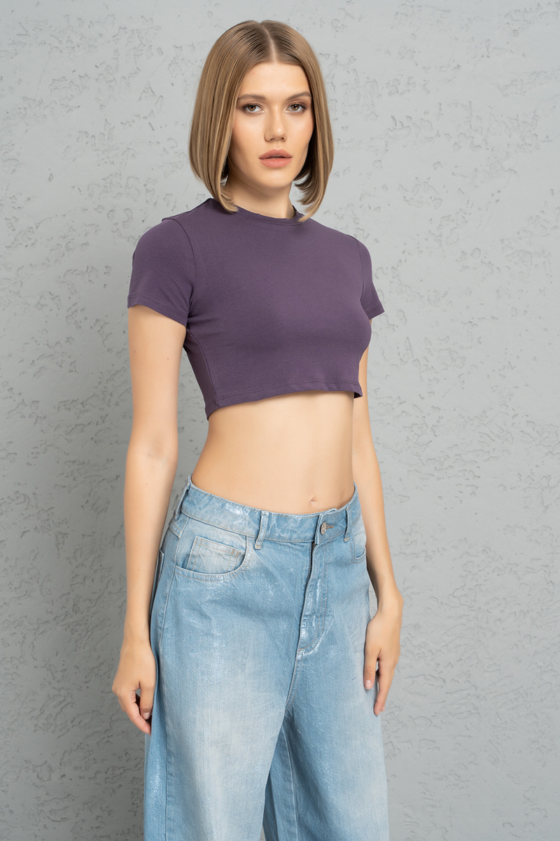 Wholesale Short Sleeve Purple Crop Top
