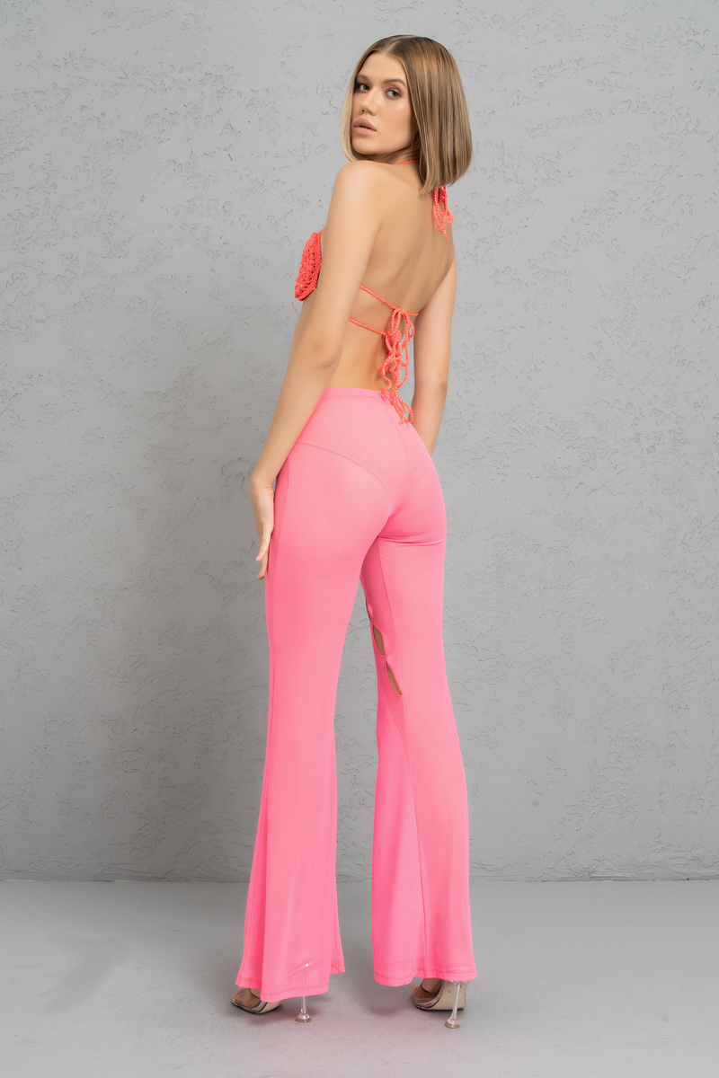 Sheer Neon Pink Flare Pants