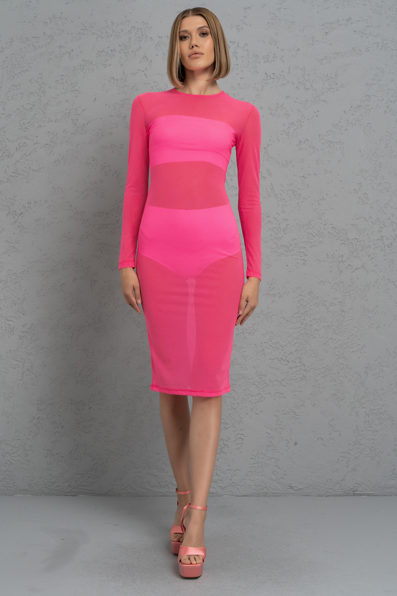 Sheer Neon Pink Midi Dress