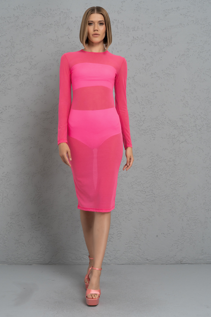 Sheer Neon Pink Midi Dress