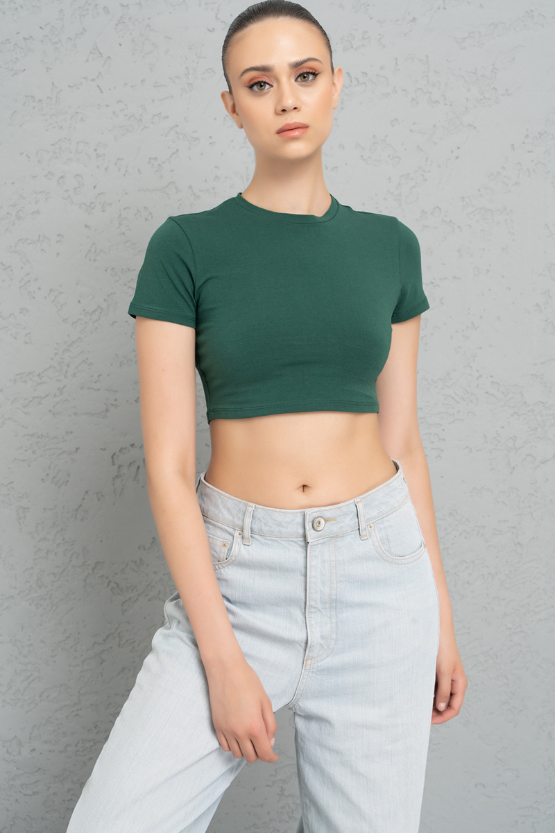 Wholesale Short Sleeve Green Crop Top