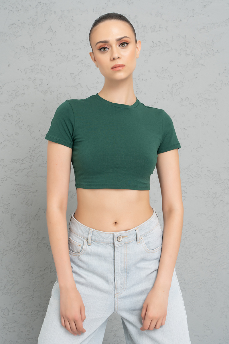 Wholesale Short Sleeve Green Crop Top