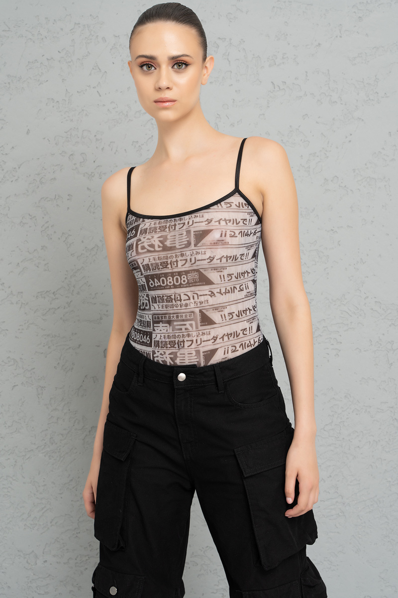 Wholesale Thin Shoulder Strap Patterned printed Bodysuit