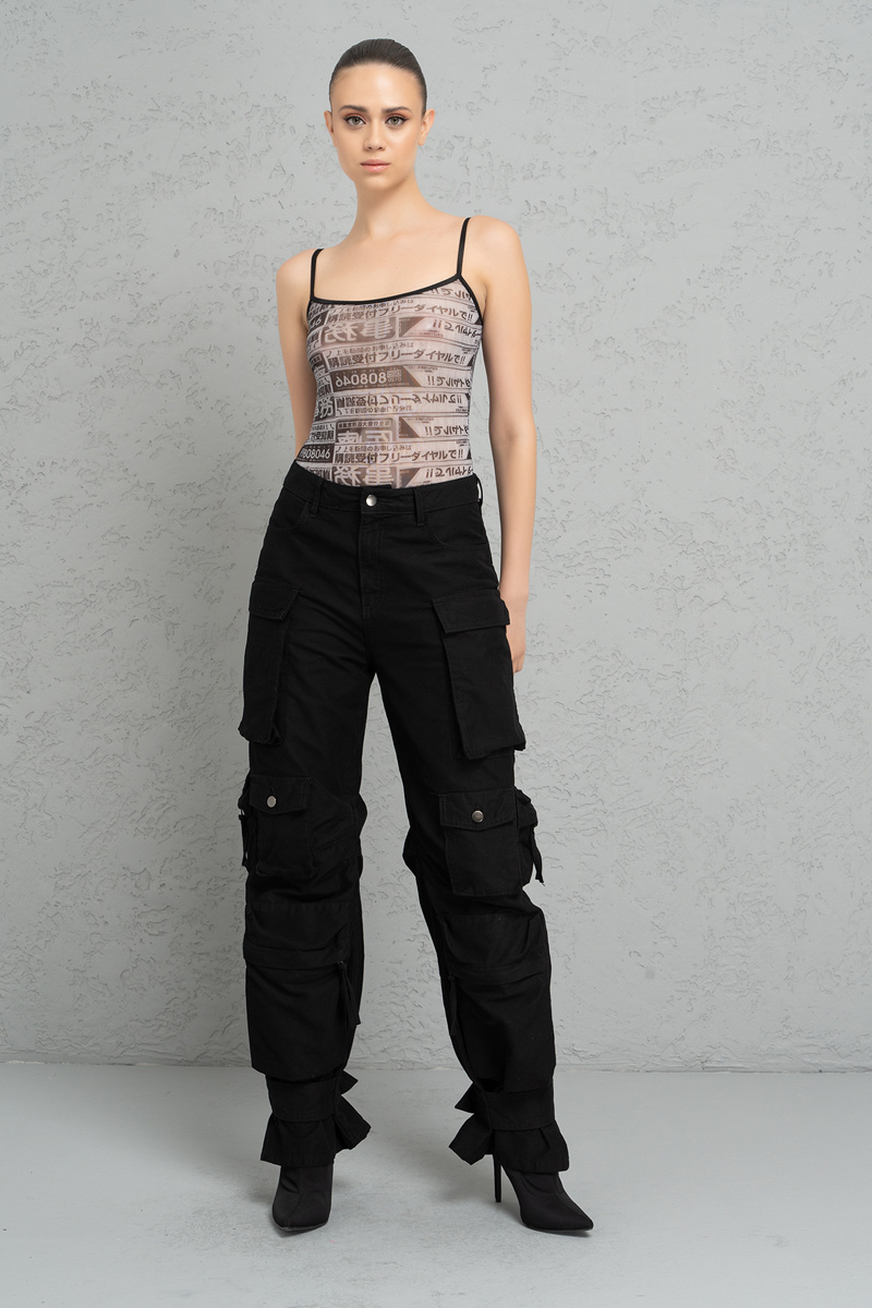 Wholesale Thin Shoulder Strap BLACK - COMBO printed Bodysuit