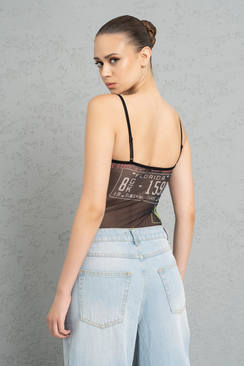 Wholesale Thin Shoulder Strap BLACK & MIX printed Bodysuit