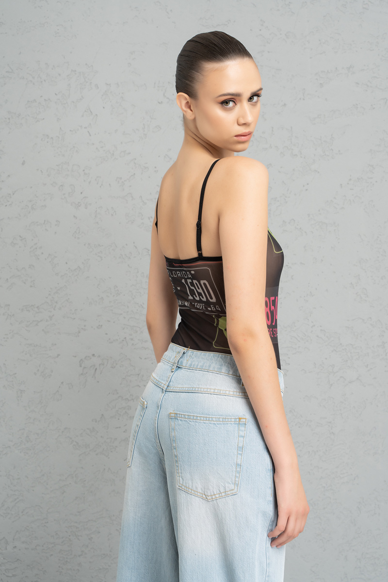 Wholesale Thin Shoulder Strap BLACK & MIX printed Bodysuit