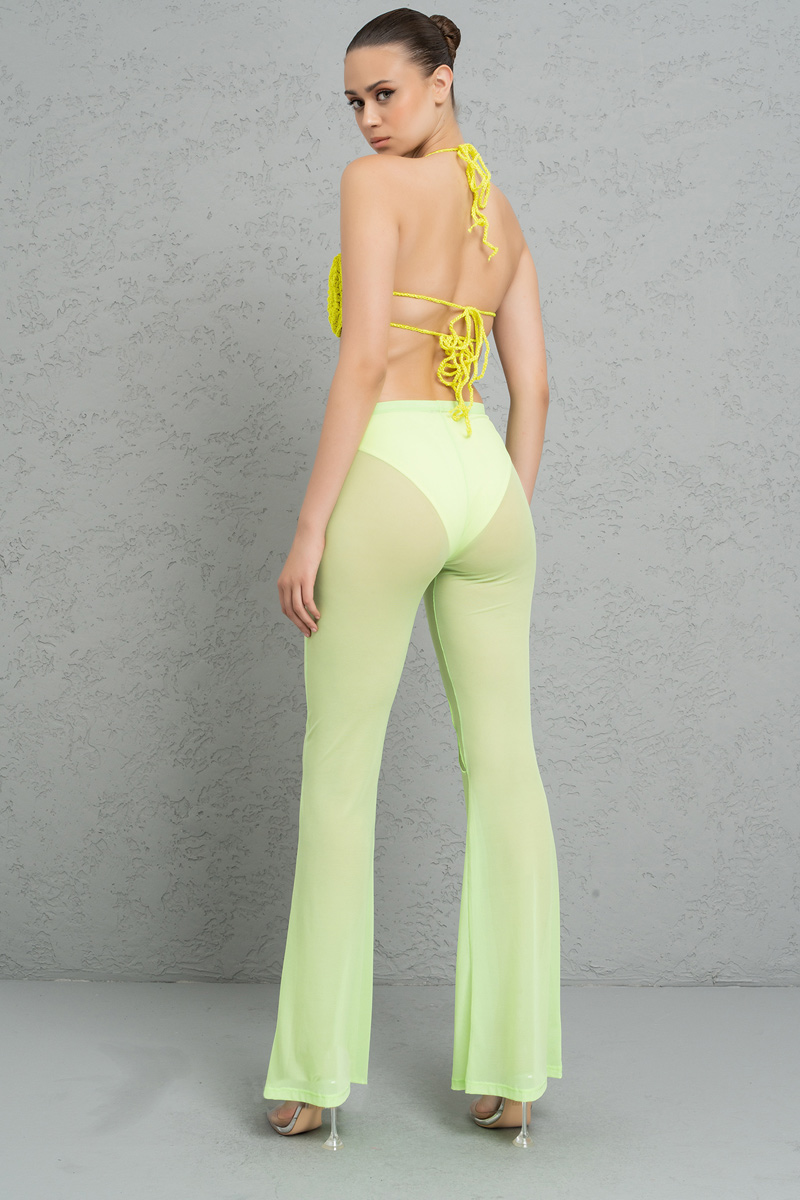 Wholesale Sheer Neon Green Flare Pants