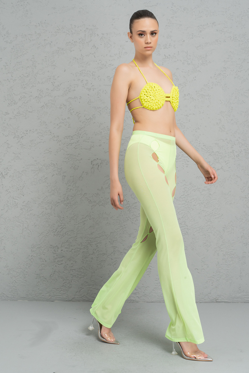 Neon Green İspanyol Paça Transparan Pantolon
