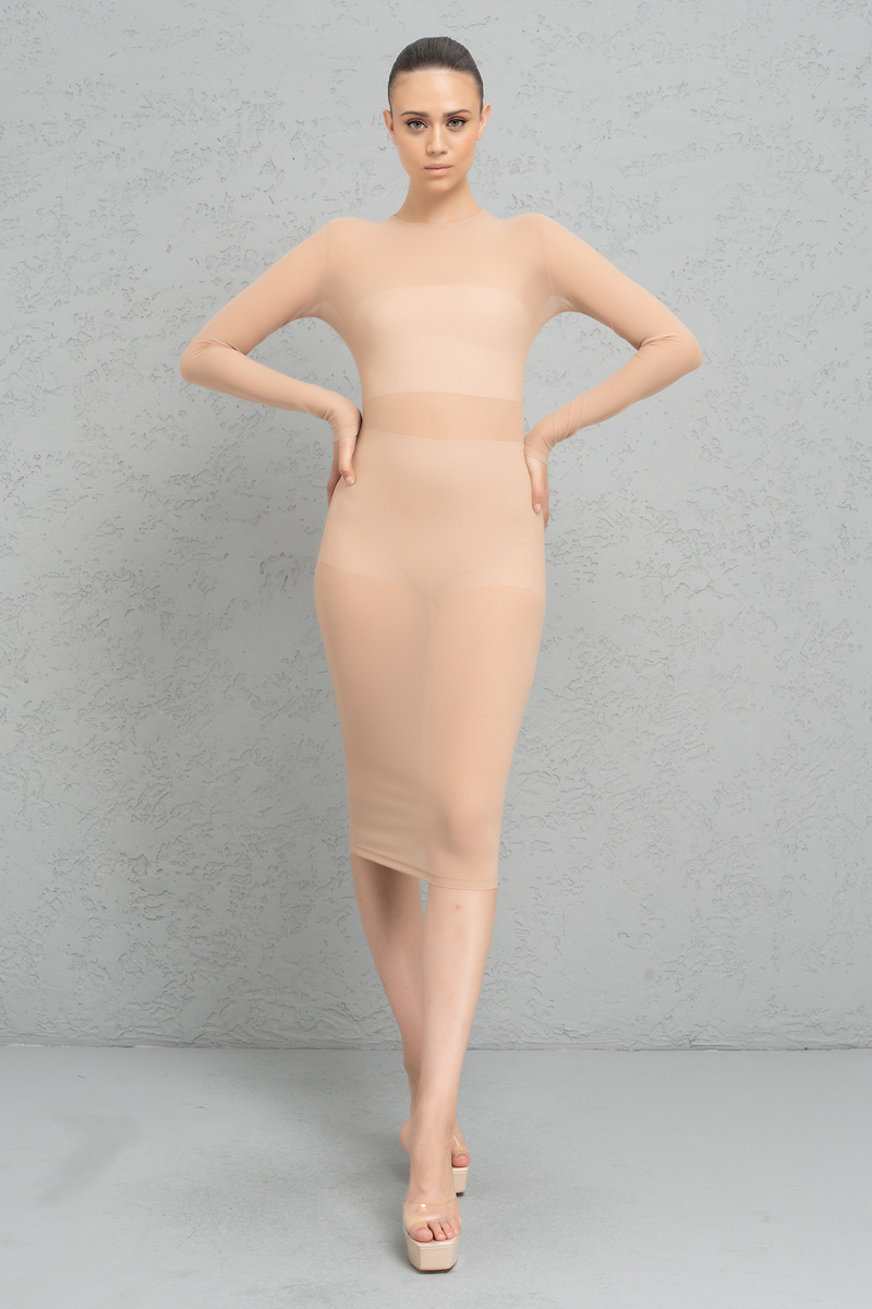 Wholesale Sheer Sand Midi Dress