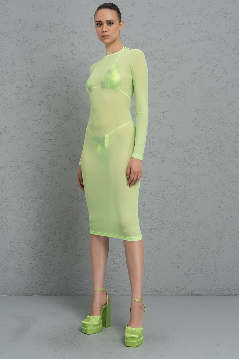 Sheer Neon Green Midi Dress