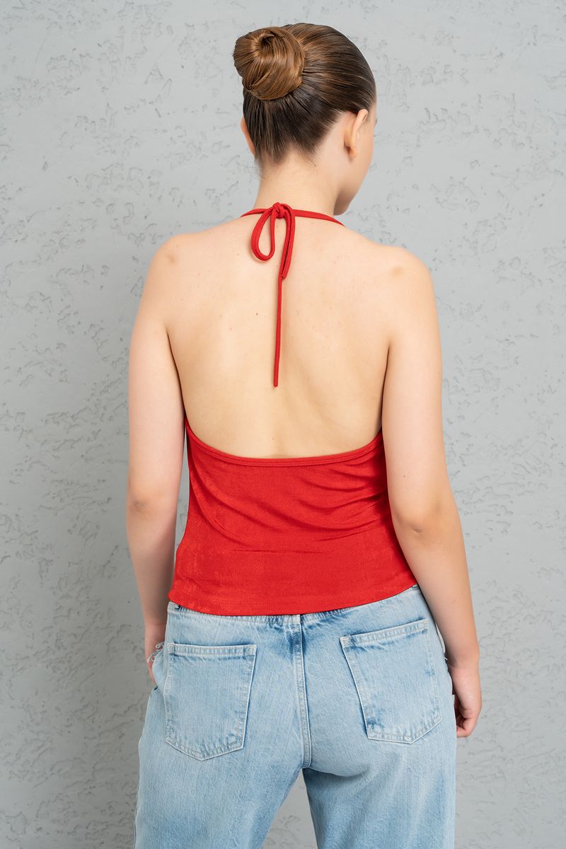 Red Strappy Neck Halter Top