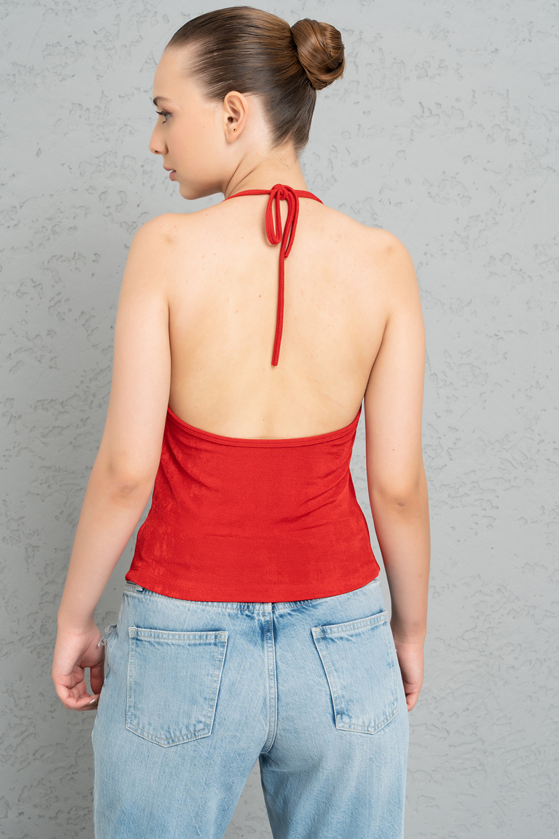 Red Strappy Neck Halter Top