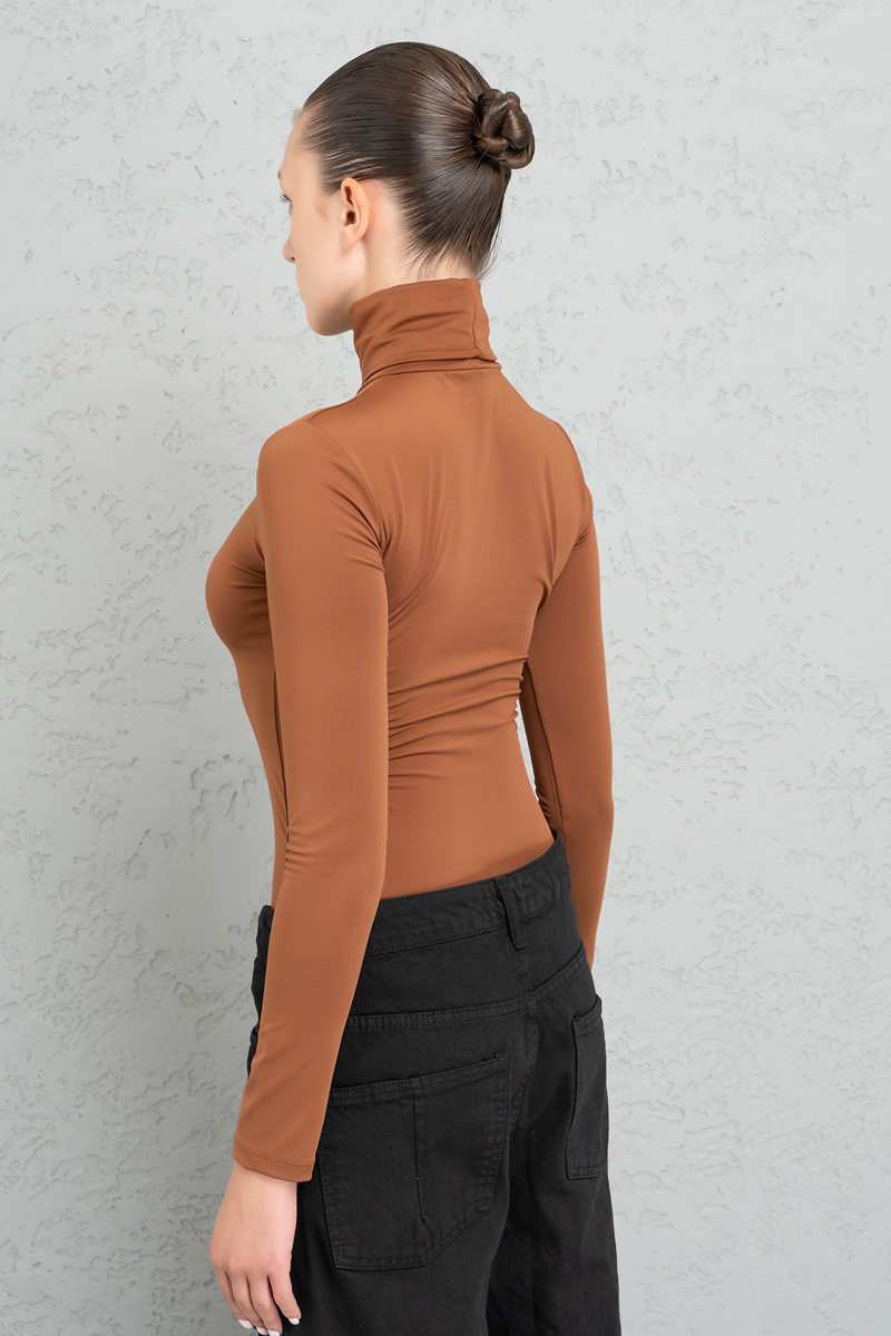 Wholesale Slim Fit Long Sleeve Roll Neck Taba Top