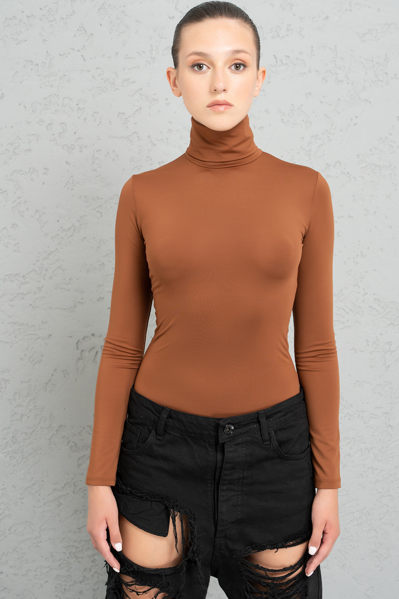 Wholesale Slim Fit Long Sleeve Roll Neck Taba Top