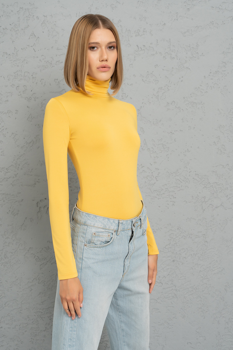 Wholesale Slim Fit Long Sleeve Roll Neck Dark Yellow Top