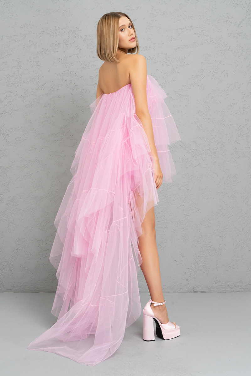 оптовая Из Тюля без бретелек New Pink прозрачное мини-платье