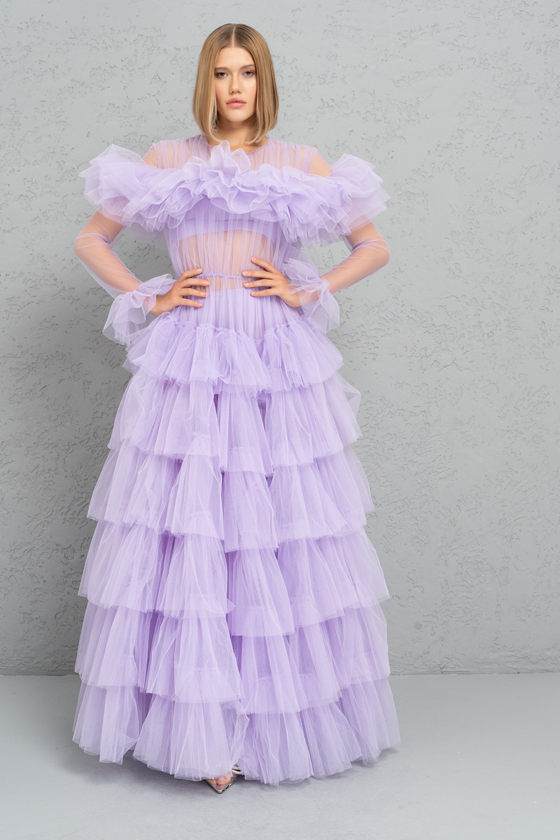 Ruffle Sheer New Lilac Maxi Dress