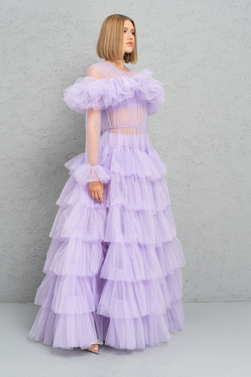 Ruffle Sheer New Lilac Maxi Dress