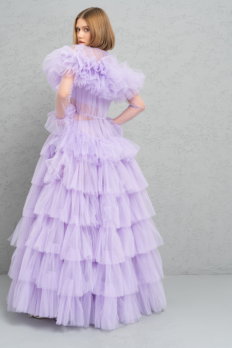 Прозрачное с рюшами New Lilac Макси платье