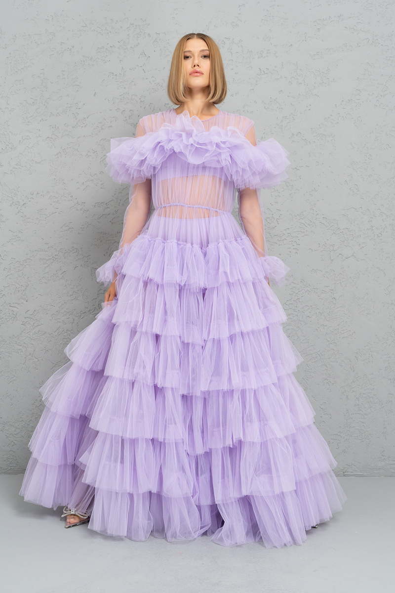 оптовая Прозрачное с рюшами New Lilac Макси платье