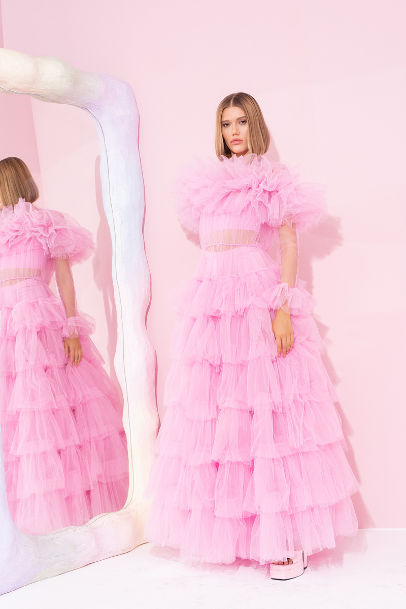 Ruffle Sheer New Pink Maxi Dress