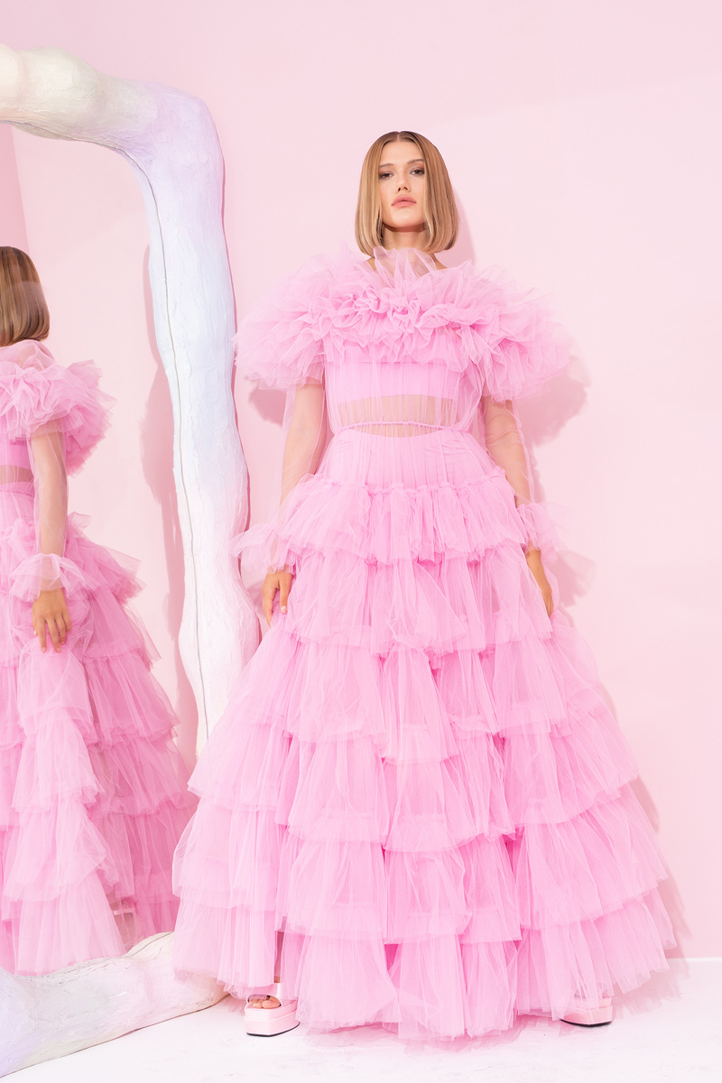 Ruffle Sheer New Pink Maxi Dress