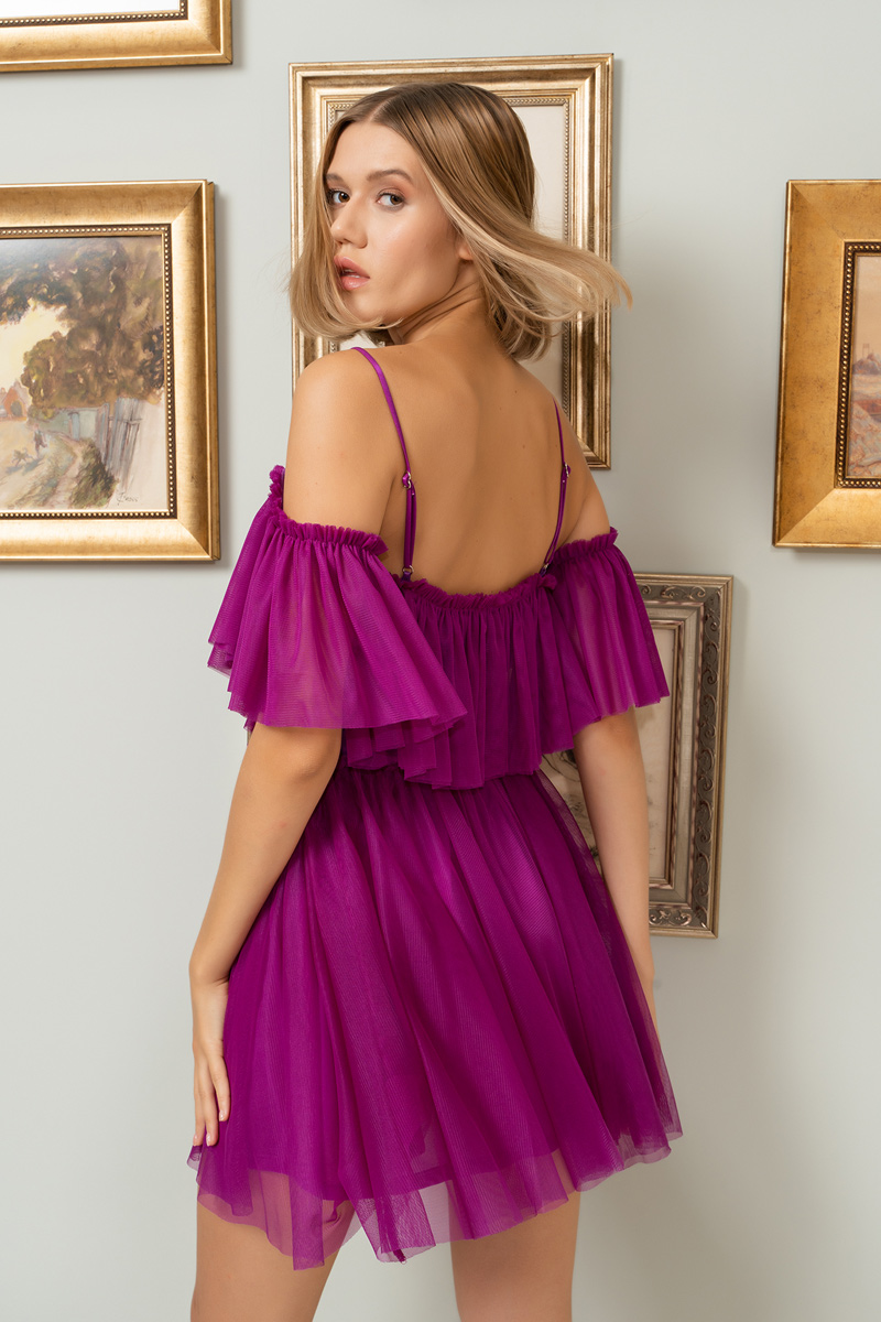 Wholesale Magenta Off-the-Shoulder Cami Tulle Dress