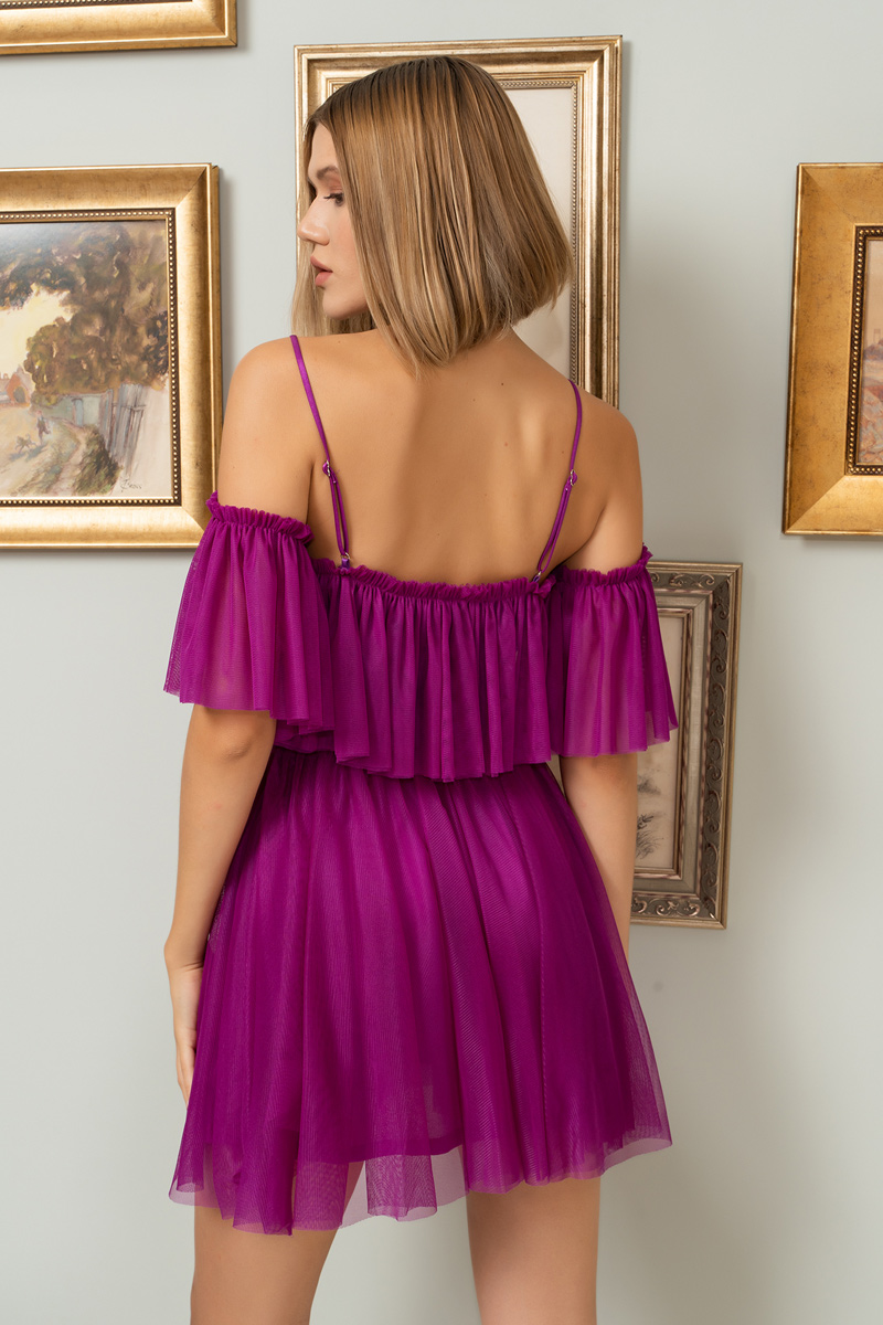 Magenta Off-the-Shoulder Cami Tulle Dress