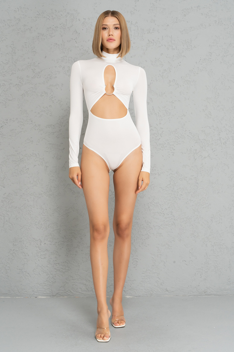 оптовая Offwhite Cut Out Front Long-Sleeve Bodysuit