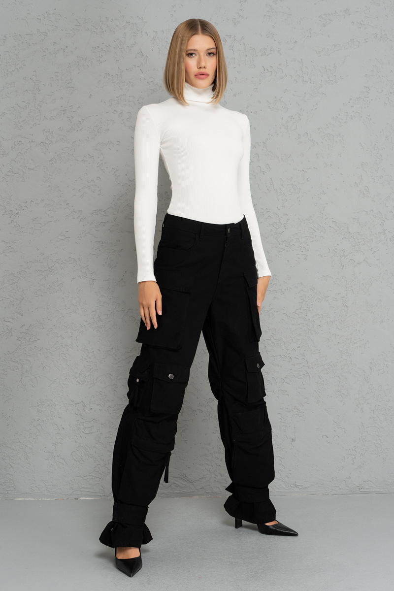 Ribbed Knit Turtleneck Offwhite Top