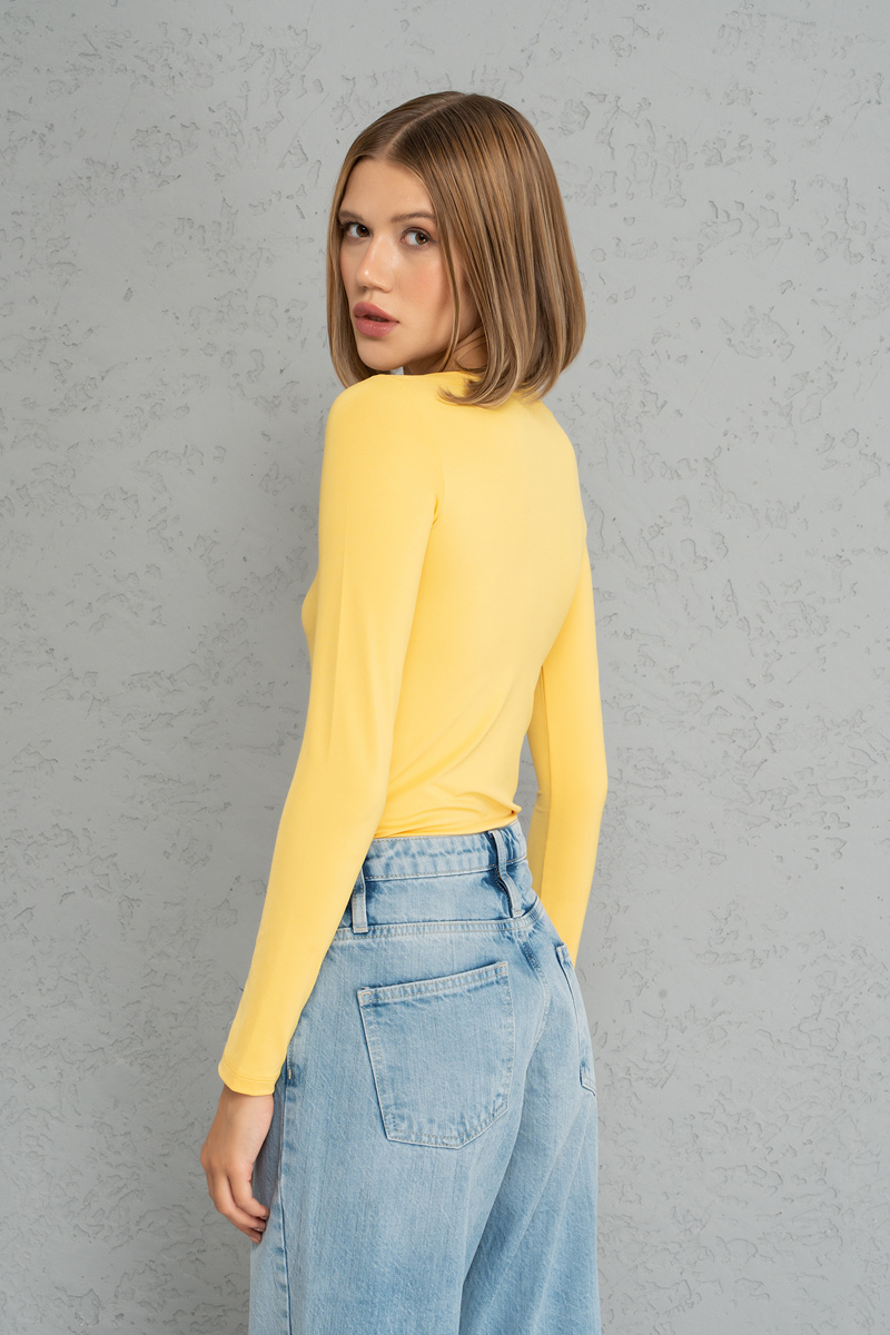 Boat Neck Long Sleeve Light yellow Top