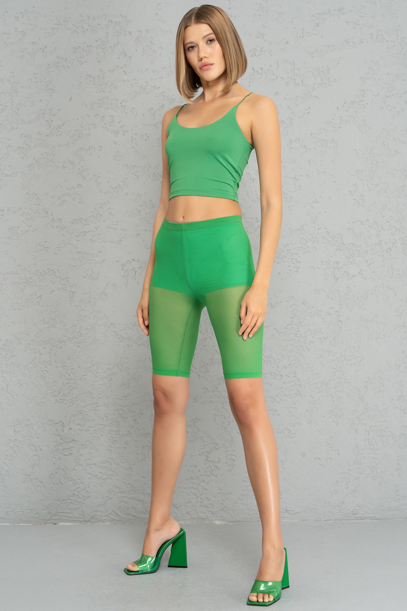 Wholesale Sheer Kelly Green Biker Shorts