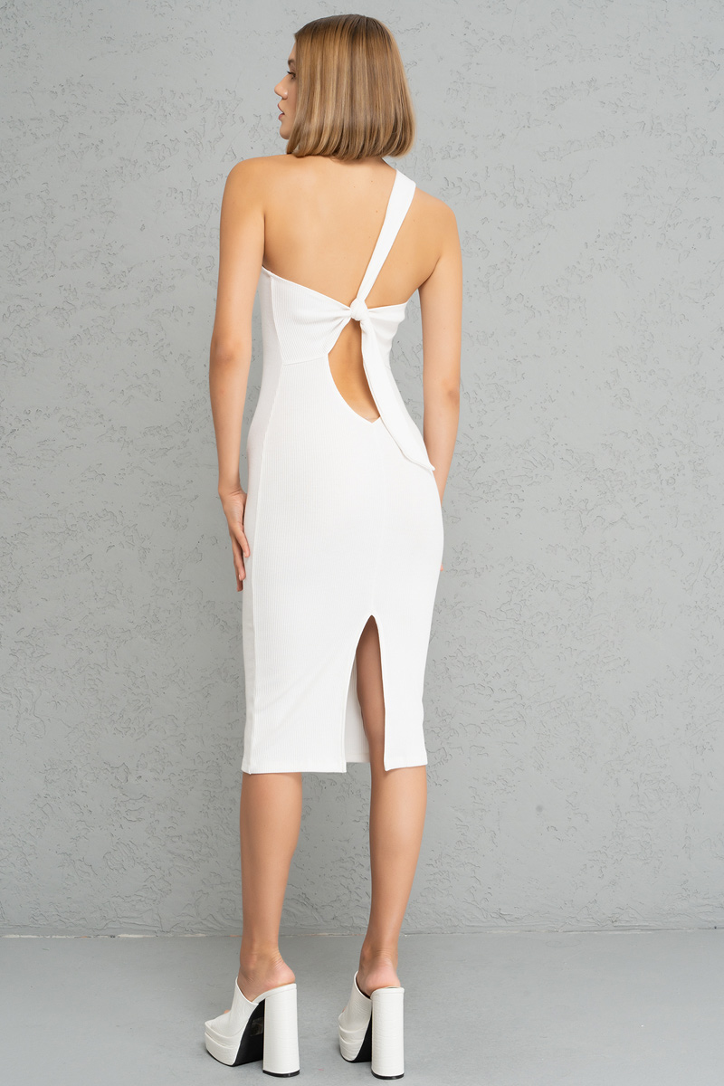 Offwhite Tie-Back One-Shoulder Dress