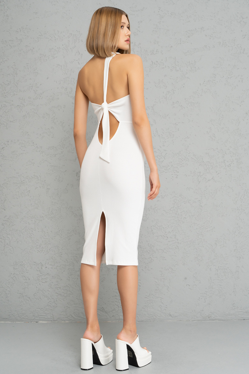Wholesale Offwhite Tie-Back One-Shoulder Dress
