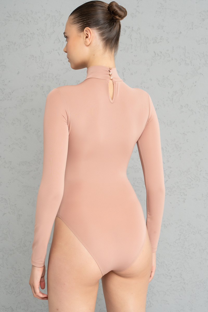 Wholesale Caramel Cut Out Front Long-Sleeve Bodysuit